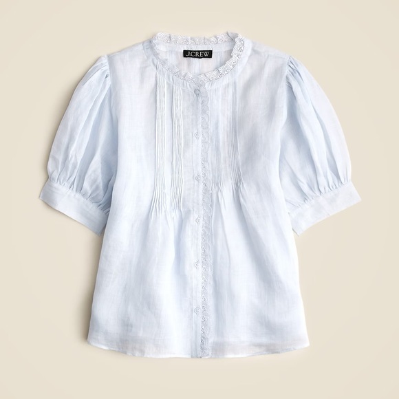 J. Crew Tops - J. Crew lace Trim PINTUCK blouse Soft Blue Button-Up Top size small